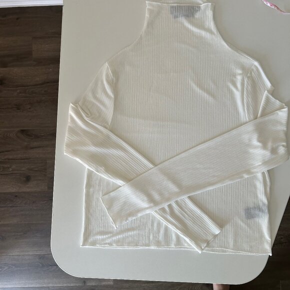 White Mock-Neck Long-Sleeve T-Shirt, Size Large, Slightly Sheer - Picture 13 of 13